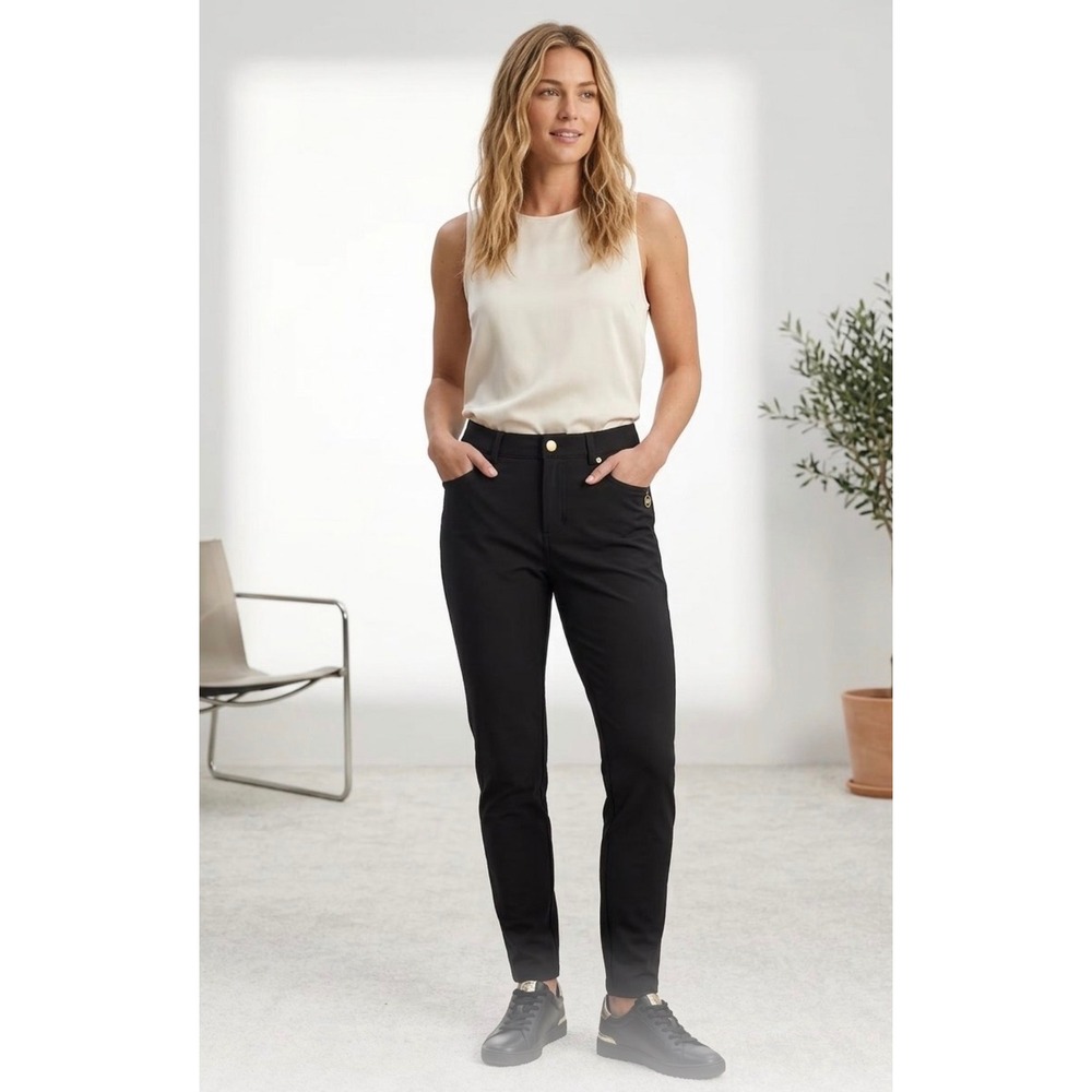 Michael Michael Kors Black Stretch Knit Slim Tapered Pants Gold Hardware L